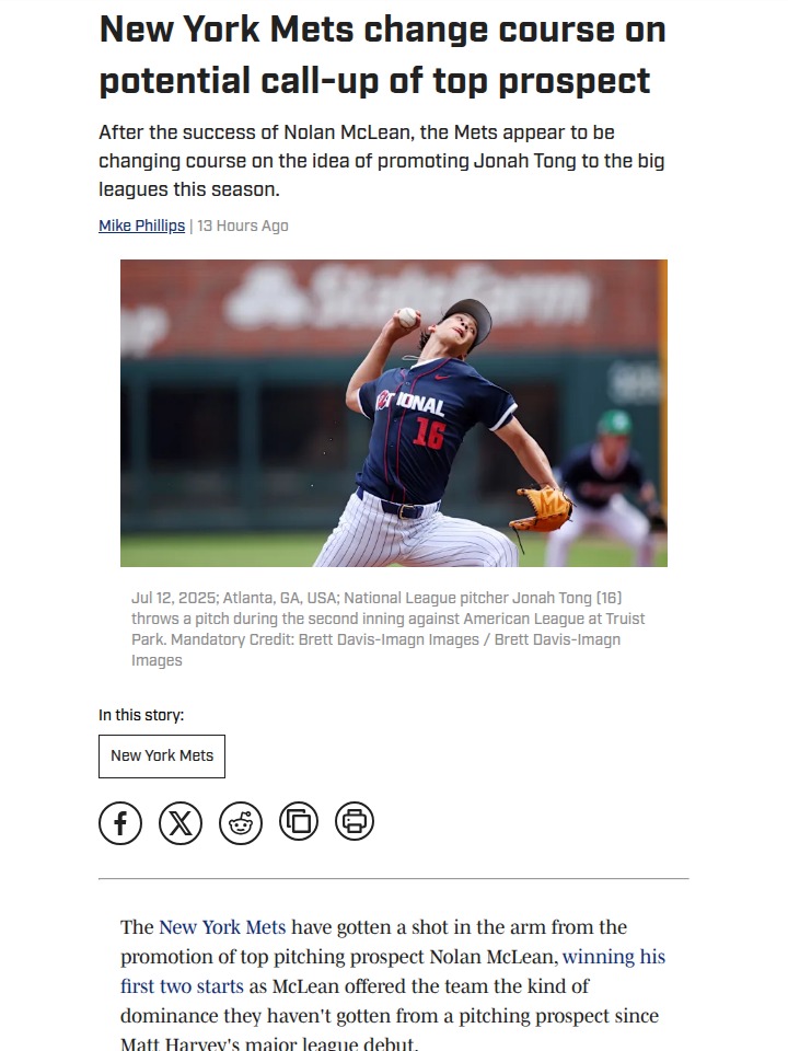 Mets may fast-track Jonah Tong to majors