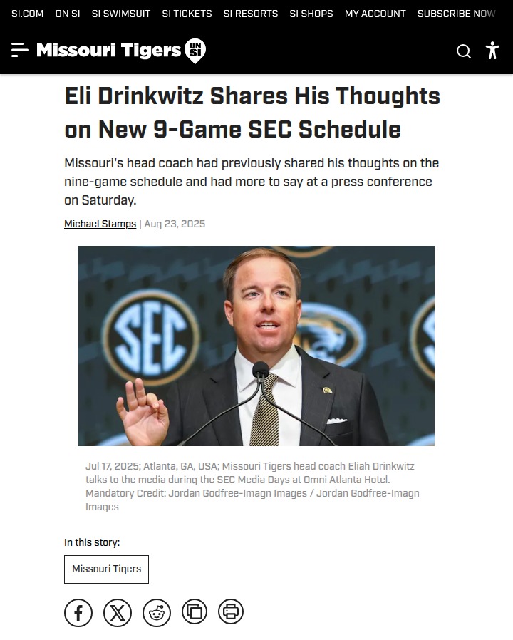 Drinkwitz Reacts to SEC’s 9-Game Shakeup