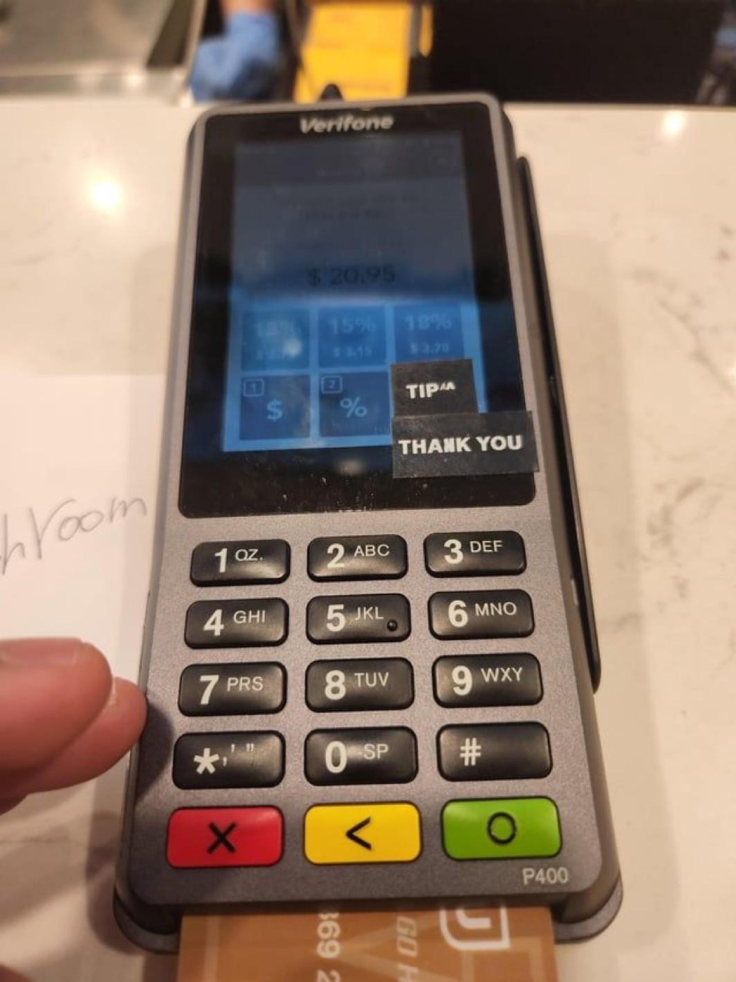 This restaurant hid the “No Tip” button with a sticker to push customers into tipping🤔