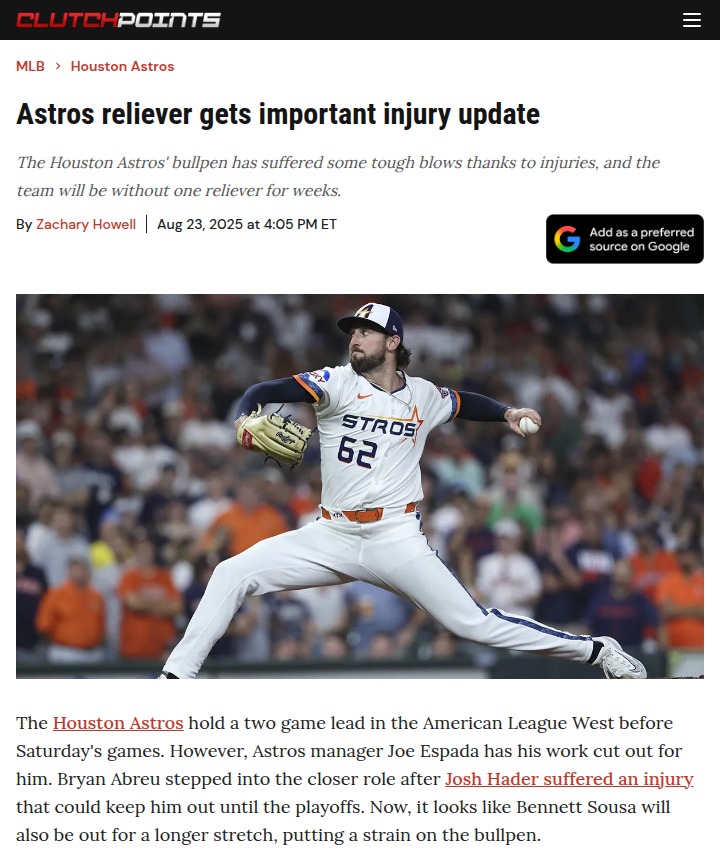 Astros bullpen faces tough injury test