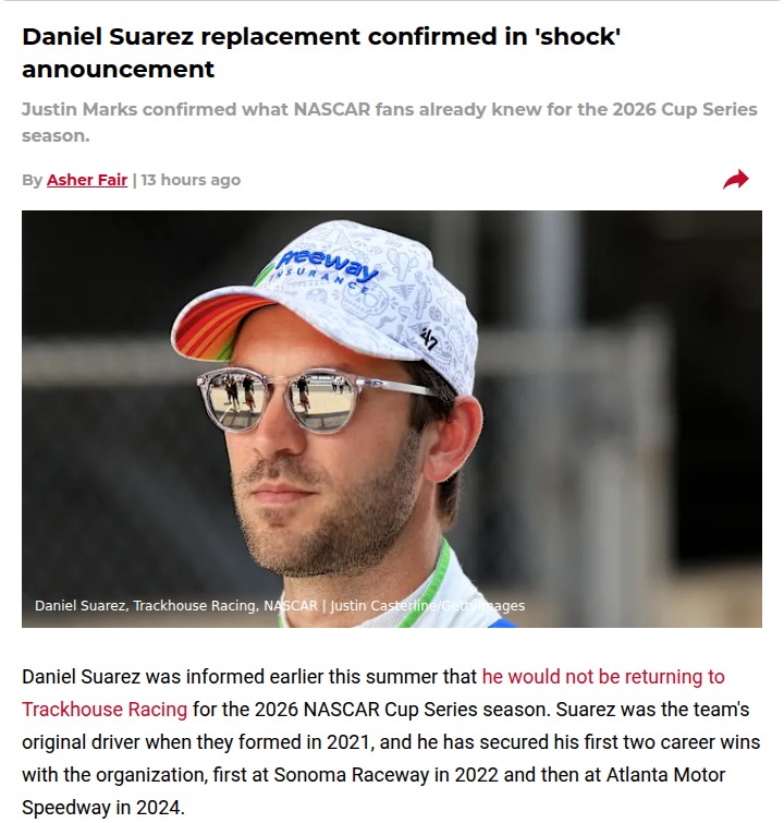 Trackhouse’s Bold Move: Zilisch In, Suarez Out!