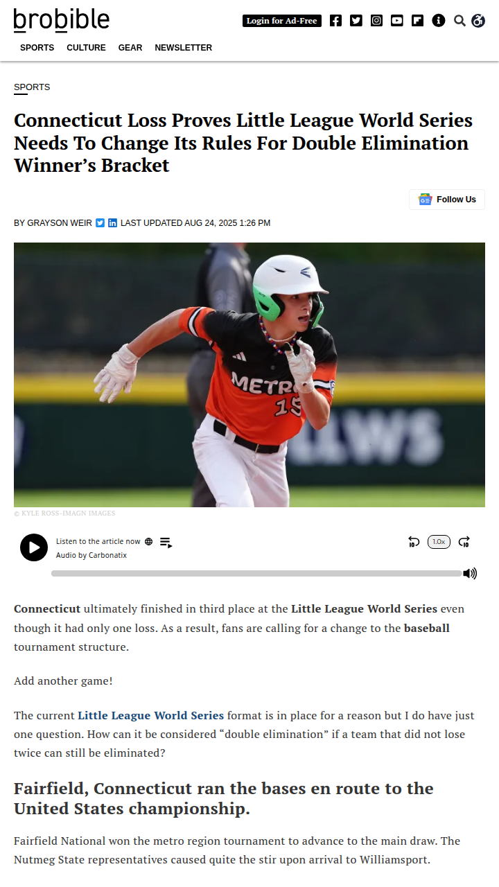 LLWS double elimination rule leaves Connecticut out