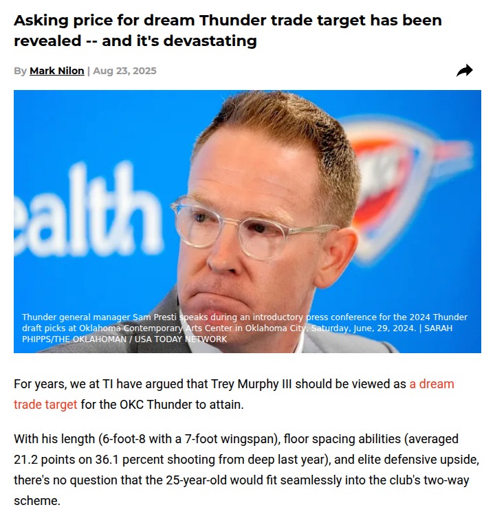 Thunder’s dream trade for Trey Murphy comes at a huge cost