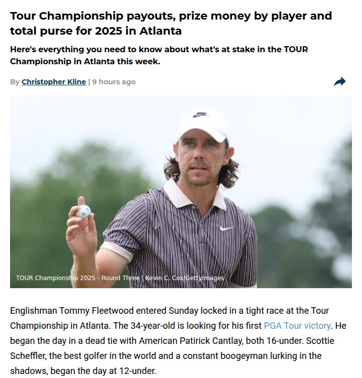 Tour Championship 2025 payouts: Atlanta’s big golf payday
