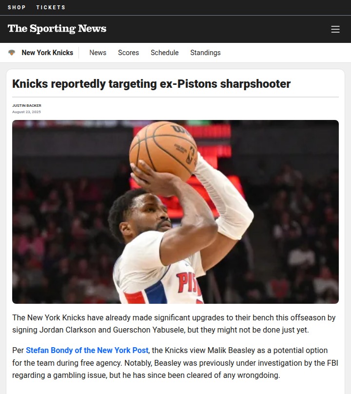Knicks eye Malik Beasley for next big move