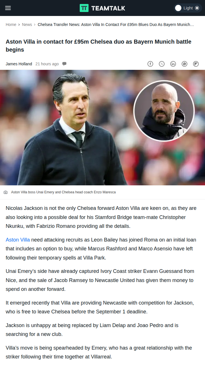 Villa Eyes Chelsea Duo in Bayern Transfer Battle