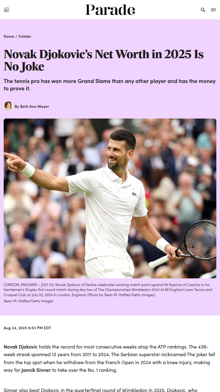Djokovic’s Net Worth: Still King Off the Court