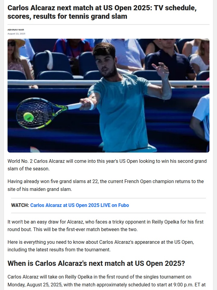 US Open Showdown: Alcaraz vs. Opelka First-Ever Clash