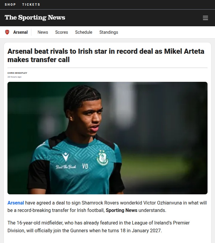 Gunners Land Irish Wonderkid in Record Swoop