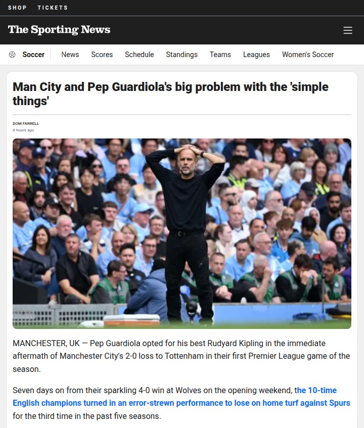 Man City vs Tottenham: Pep’s Simple Problem?