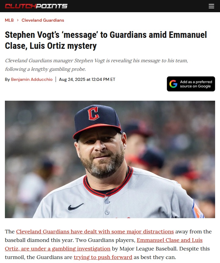 Guardians’ Turmoil: Clase & Ortiz Gambling Probe
