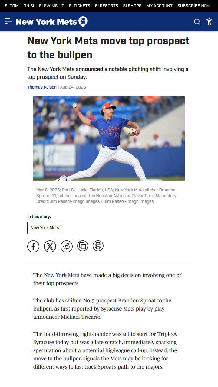 Mets shake up bullpen with Sproat move