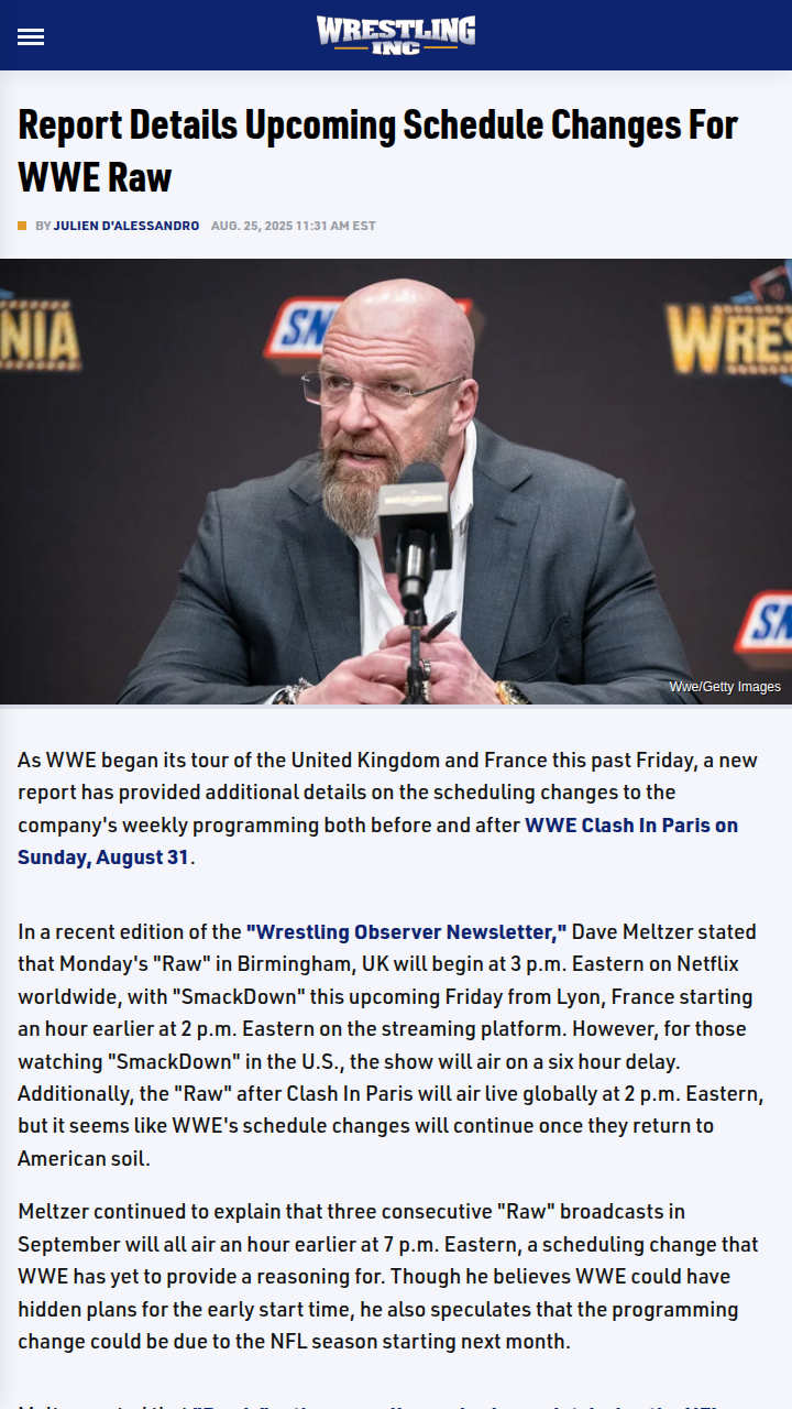 WWE Raw Schedule Shake-Up: Early Start Times!