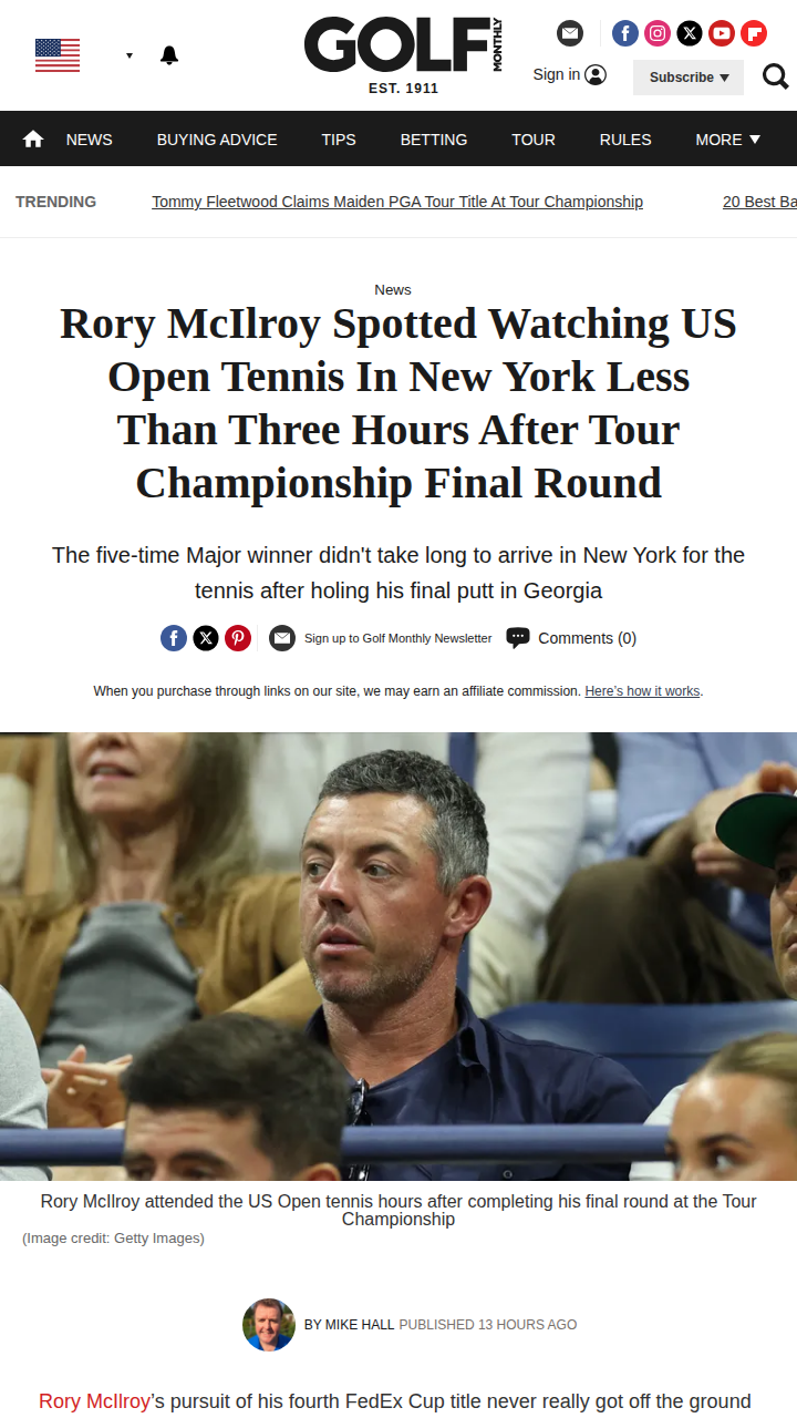 Rory McIlroy Spotted at US Open After Tour Finale