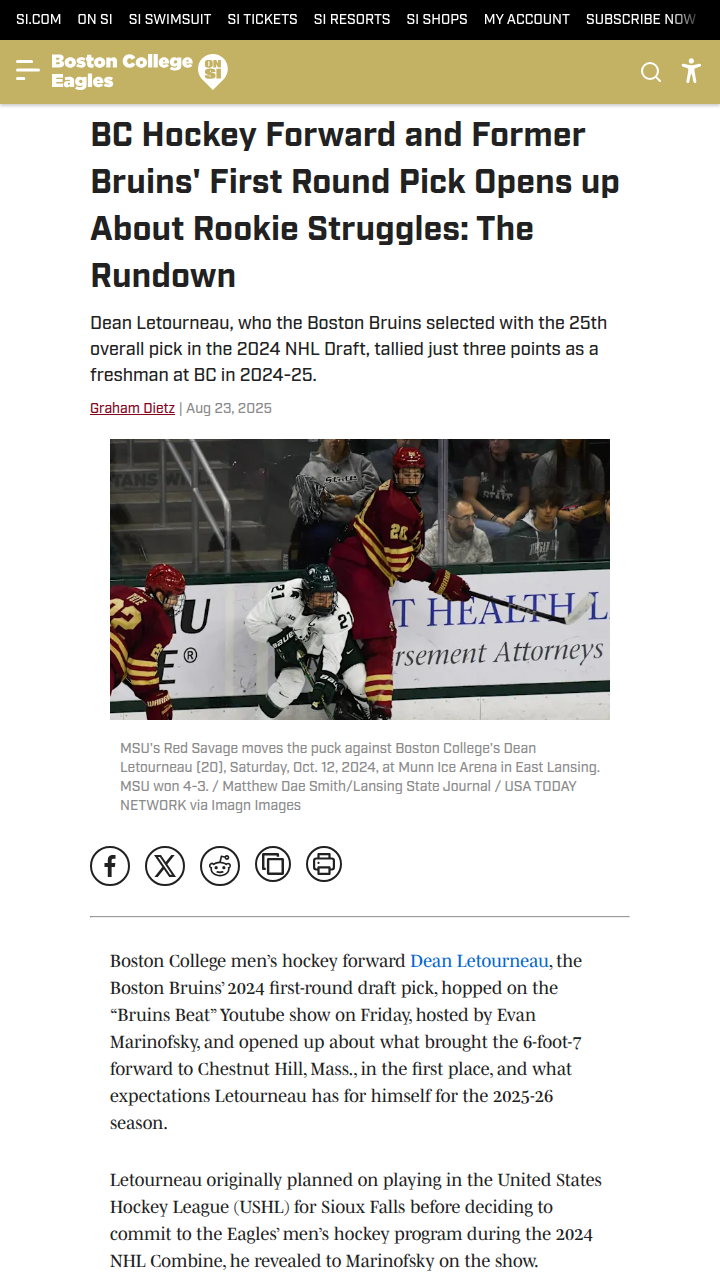 BC’s Letourneau faces tough rookie year