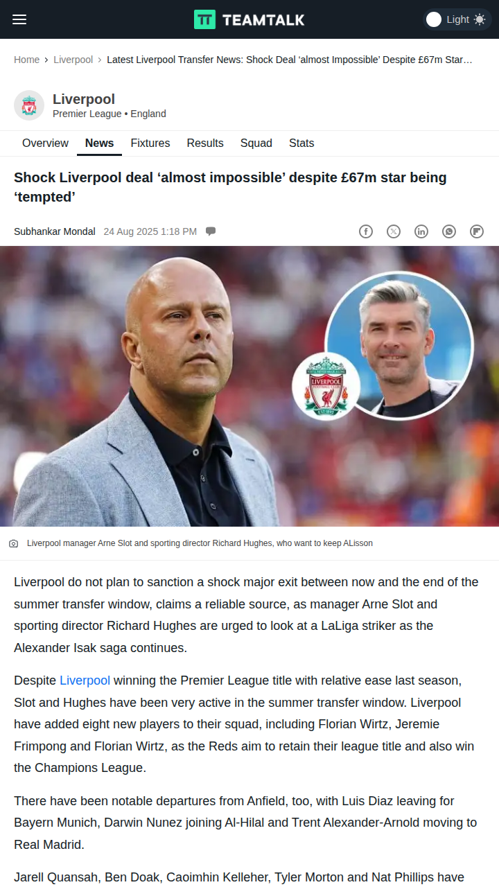 Alisson to Al-Nassr? Liverpool Exit ‘Almost Impossible’