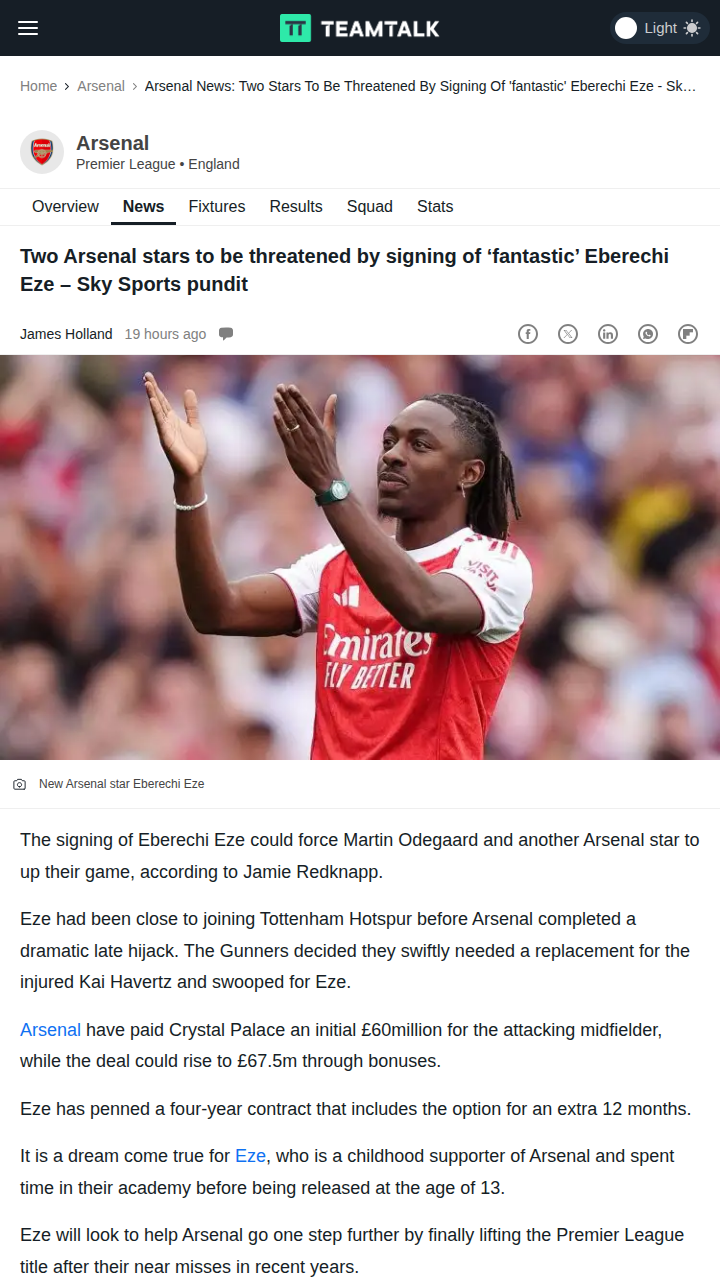 Eze Arrival Puts Pressure on Odegaard & Martinelli