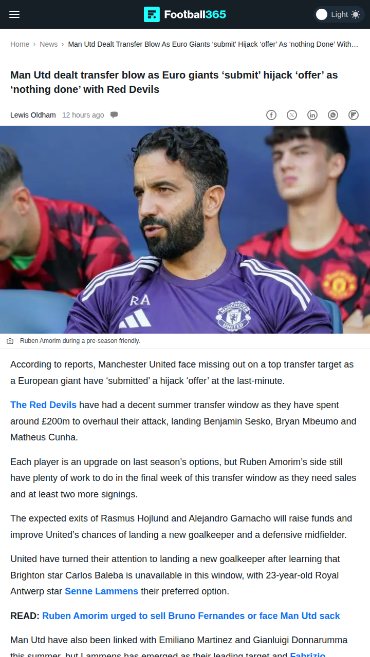 Red Devils’ Lammens Move Hit by Gala Hijack!
