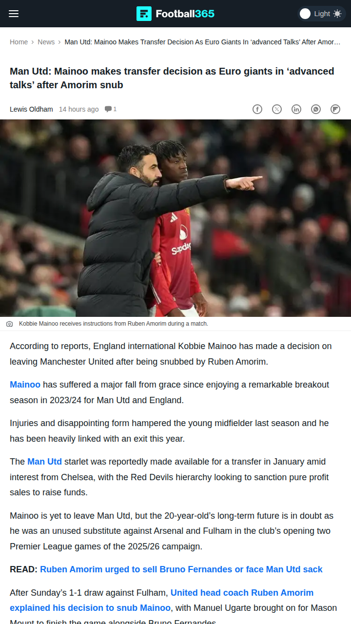 Mainoo’s Future in Doubt After Amorim Snub