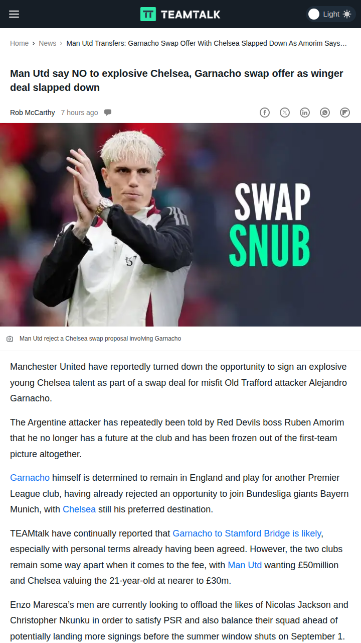 Red Devils Reject Chelsea’s Garnacho Swap!