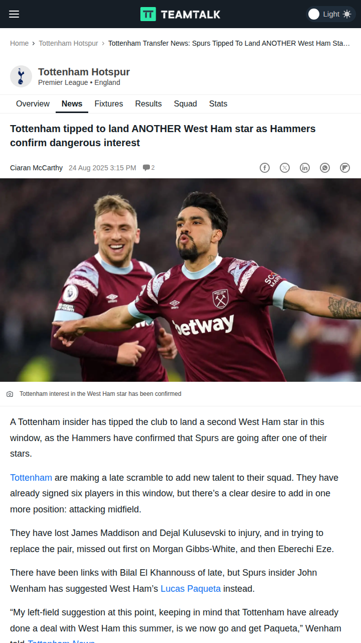 Spurs Eye Paqueta After Kudus Coup!
