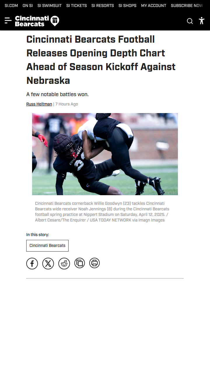 Bearcats shake up depth chart before Nebraska clash
