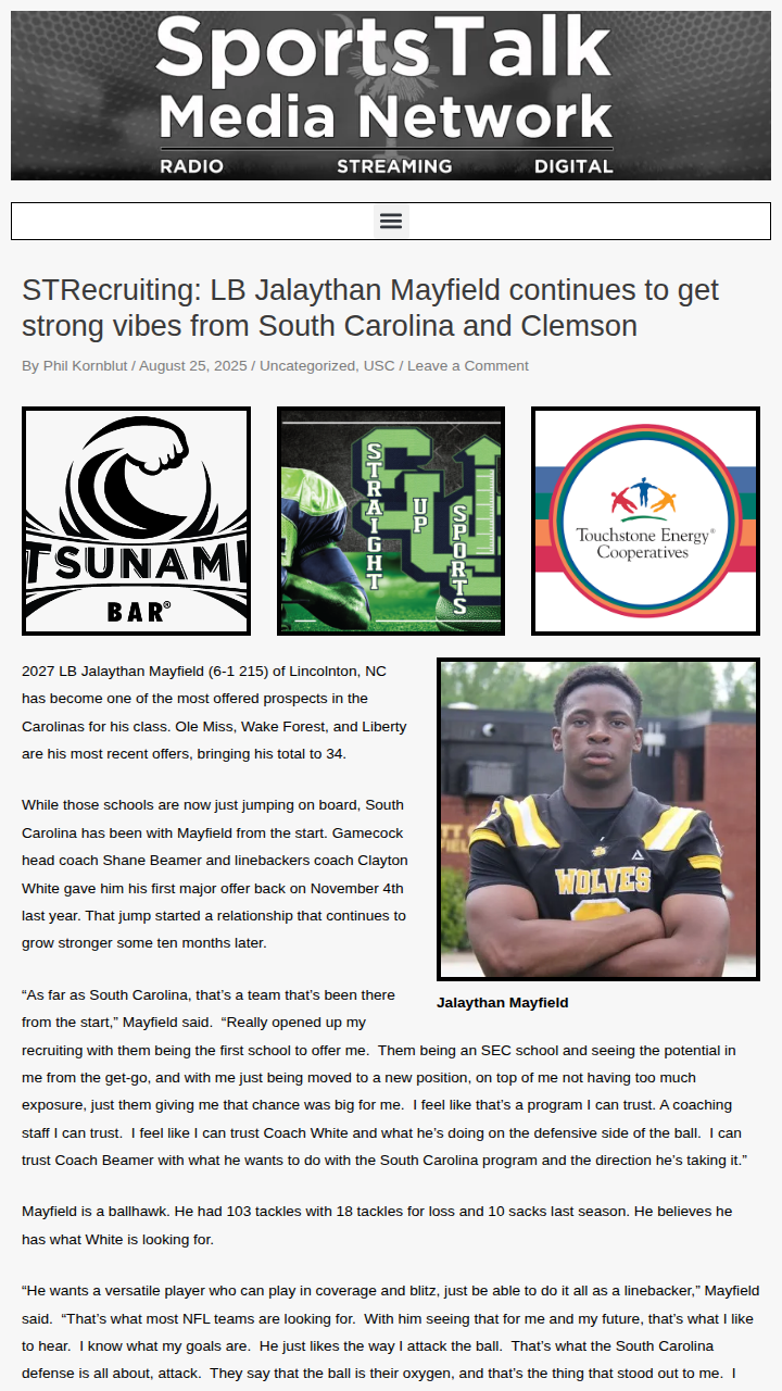 South Carolina’s recruiting trust pays off for Mayfield