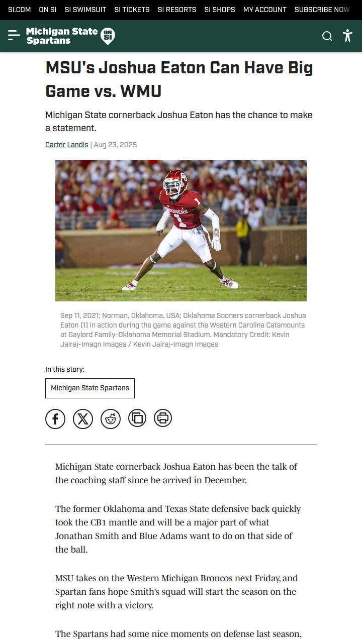 Joshua Eaton primed for a breakout at MSU