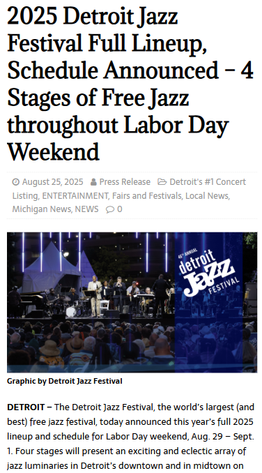 Detroit’s Labor Day jazz party returns: Free shows all weekend