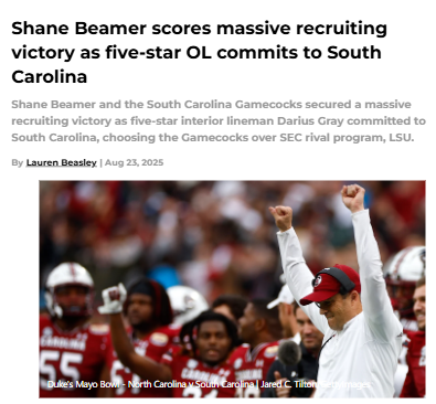 Gamecocks land five-star OL for 2026