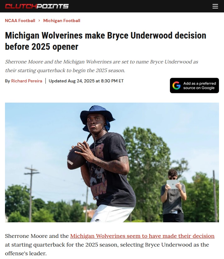 Bryce Underwood named Michigan’s starting QB