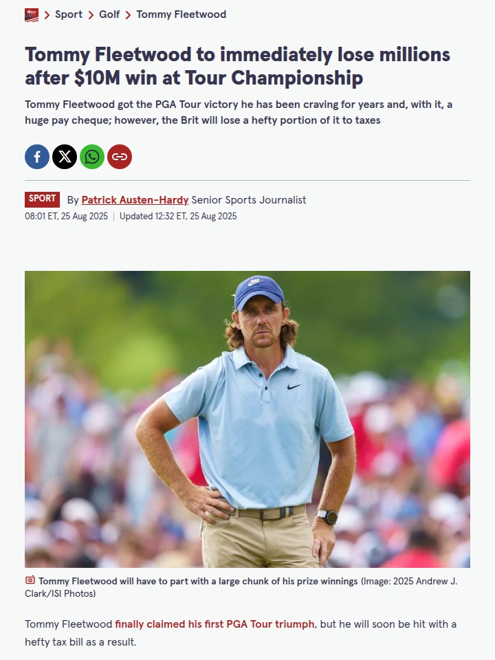 Fleetwood’s $10M Tour Win: Taxman Strikes Again