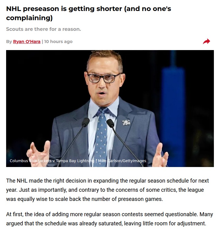 Shorter NHL Preseason: Yzerman Weighs In