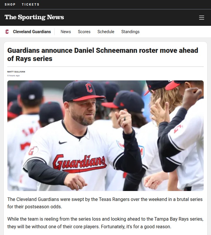 Guardians shuffle roster as Rays series looms