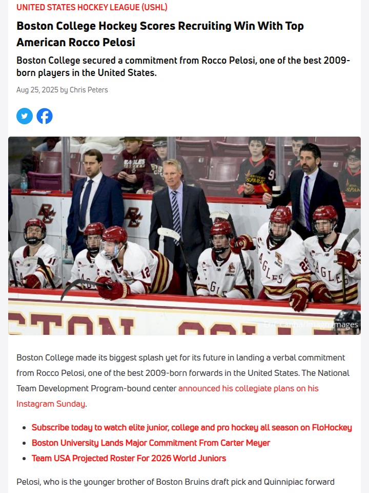 Boston College lands top hockey talent Rocco Pelosi