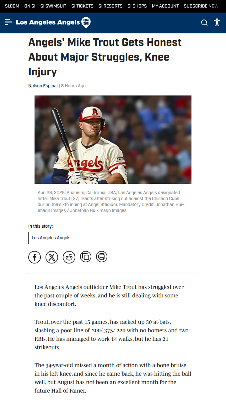 Mike Trout’s struggles spark Angels lineup questions