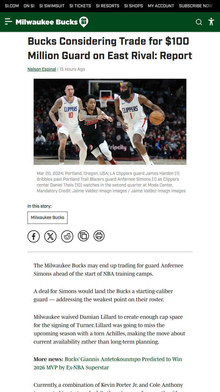 Bucks eye Simons to boost backcourt