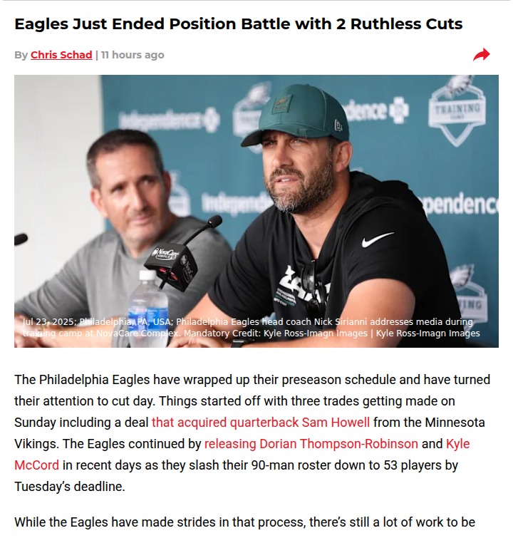 Eagles make tough calls in preseason cuts