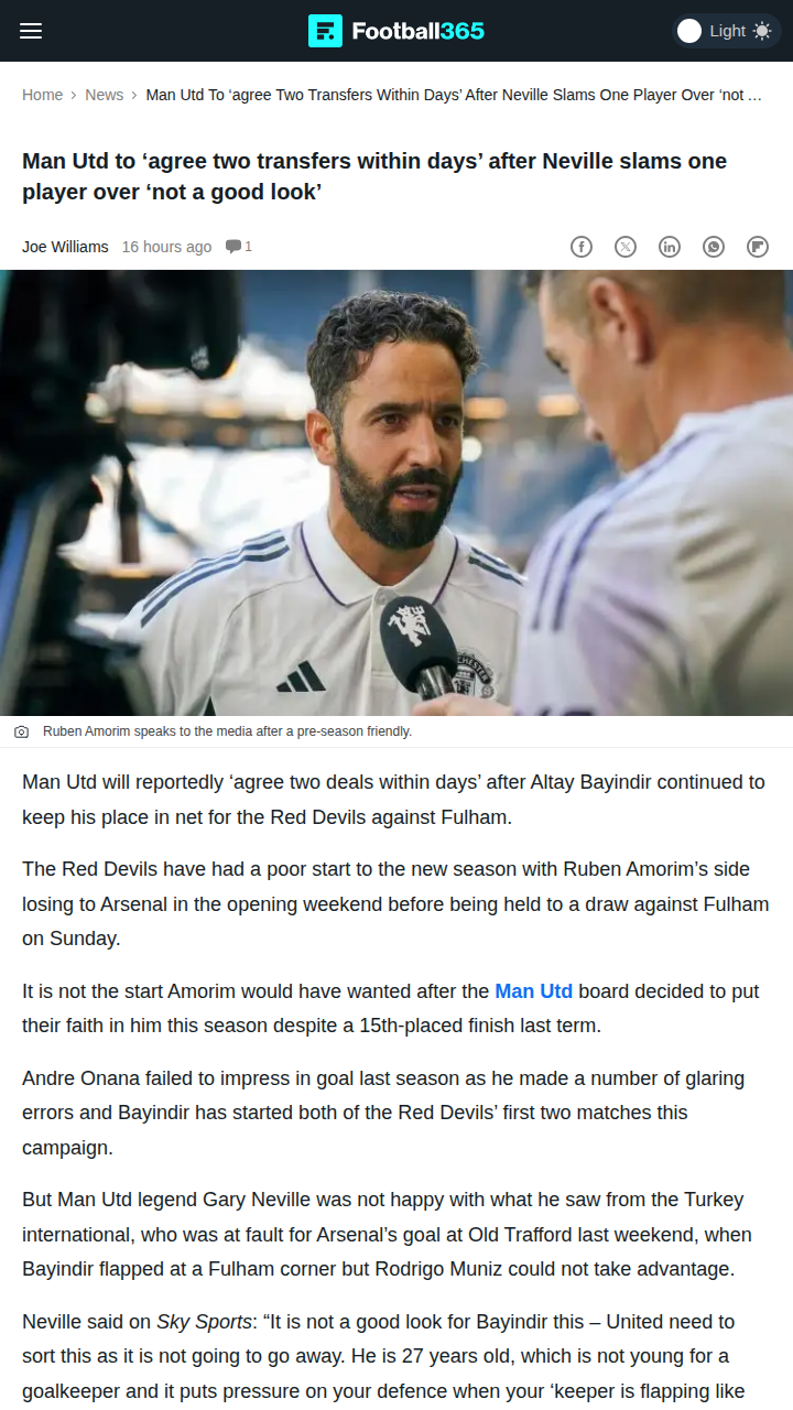 Neville Calls Out Bayindir After Fulham Draw