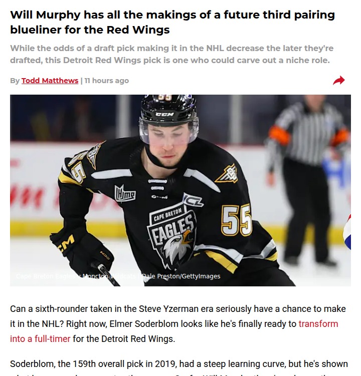 Can Will Murphy Be the Next Soderblom for the Wings?