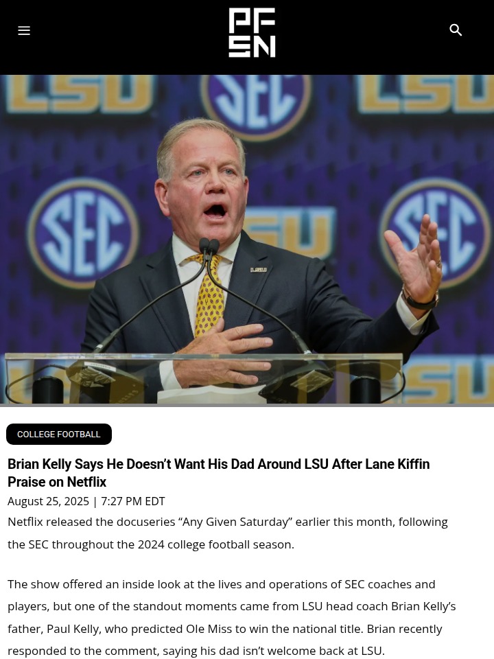 LSU coach Brian Kelly jokes about dad’s Ole Miss pick
