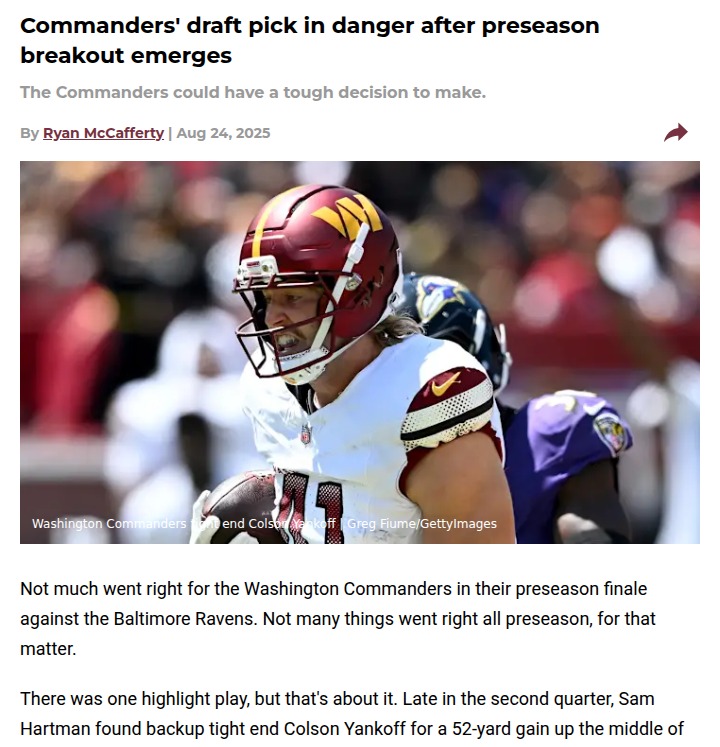 Commanders’ tight end battle heats up