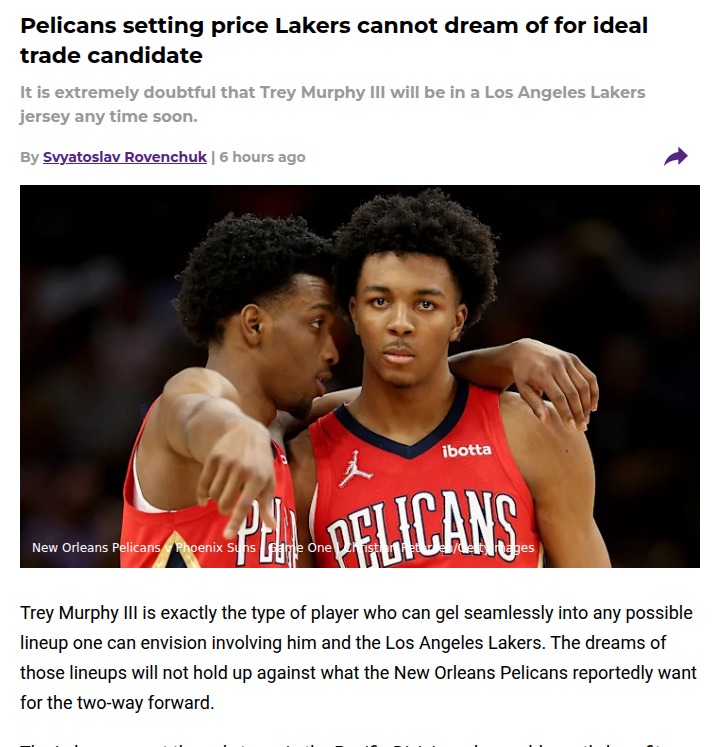 Pelicans Price Out Lakers in Trey Murphy Chase