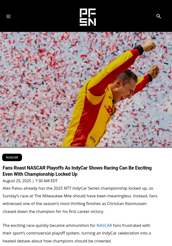 Rasmussen Stuns Palou, Sparks NASCAR Debate