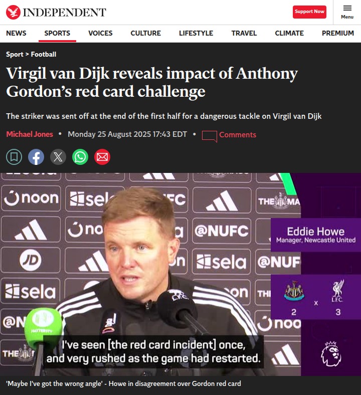 Newcastle vs Liverpool: Gordon’s Red Card Drama