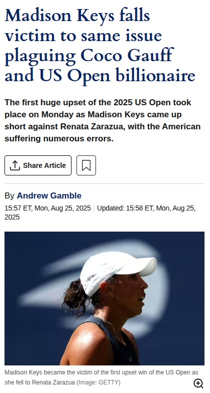 US Open: Keys' Double Fault Woes Continue