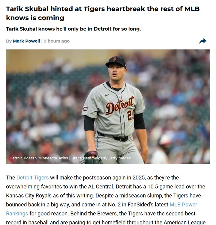 Detroit Tigers face tough future with Skubal