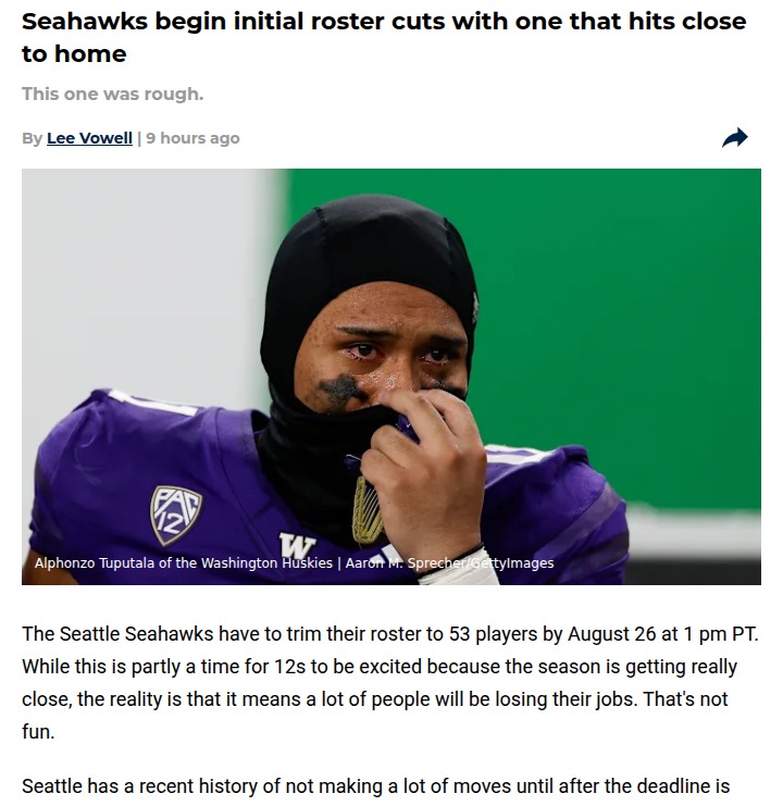 Seattle’s own Tuputala cut from Seahawks roster
