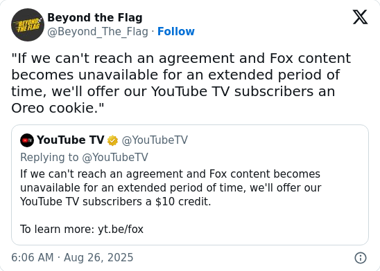 YouTube TV vs Fox: $10 Credit for Losing Channels?