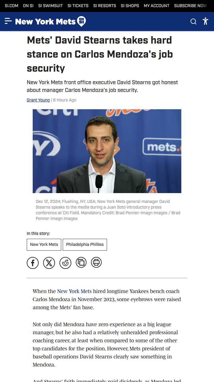 Mets fans: Stearns backs Mendoza for 2026